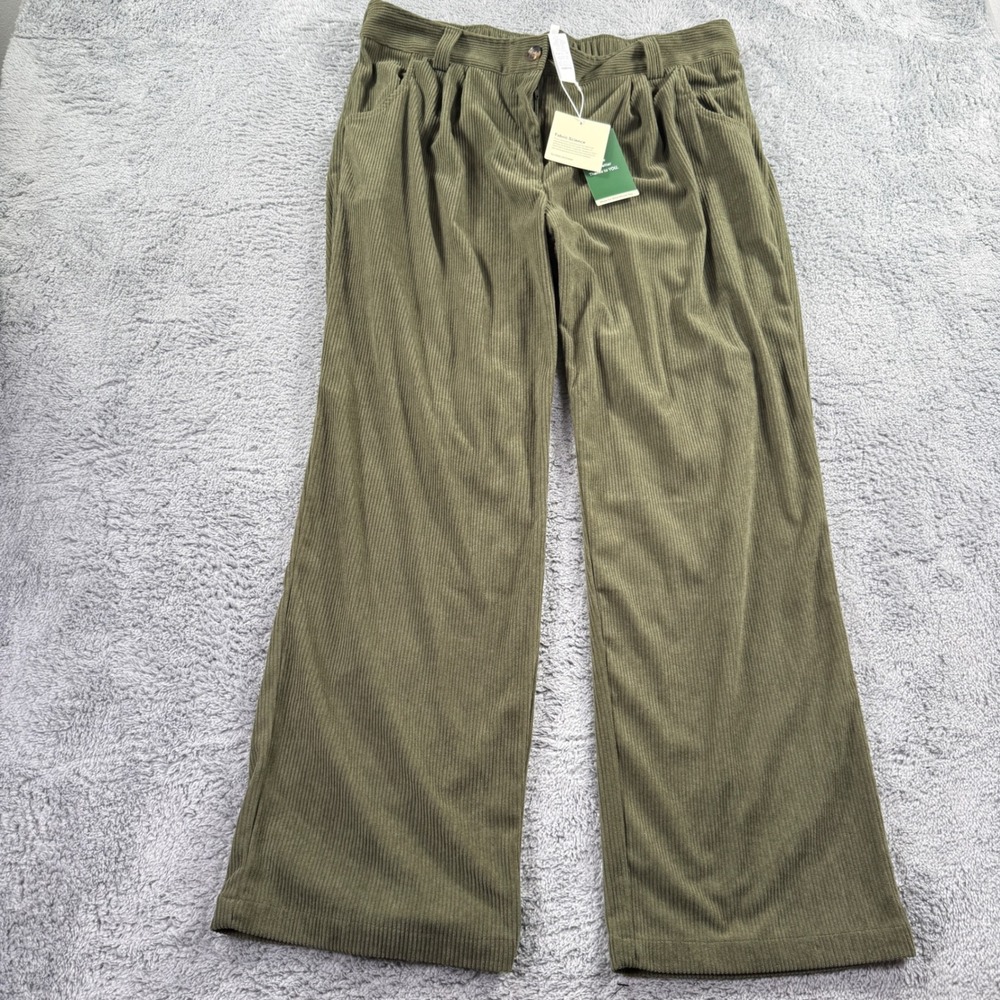 Halara Corduroy Wide Leg Pants Women XL Olive Green NWT High Waisted Ribbed